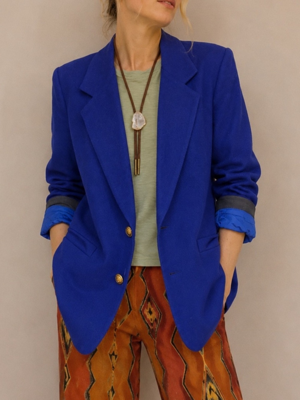 Vintage Alfred Gunnar Royal Blue 100% Wool Lined Blazer Size 10